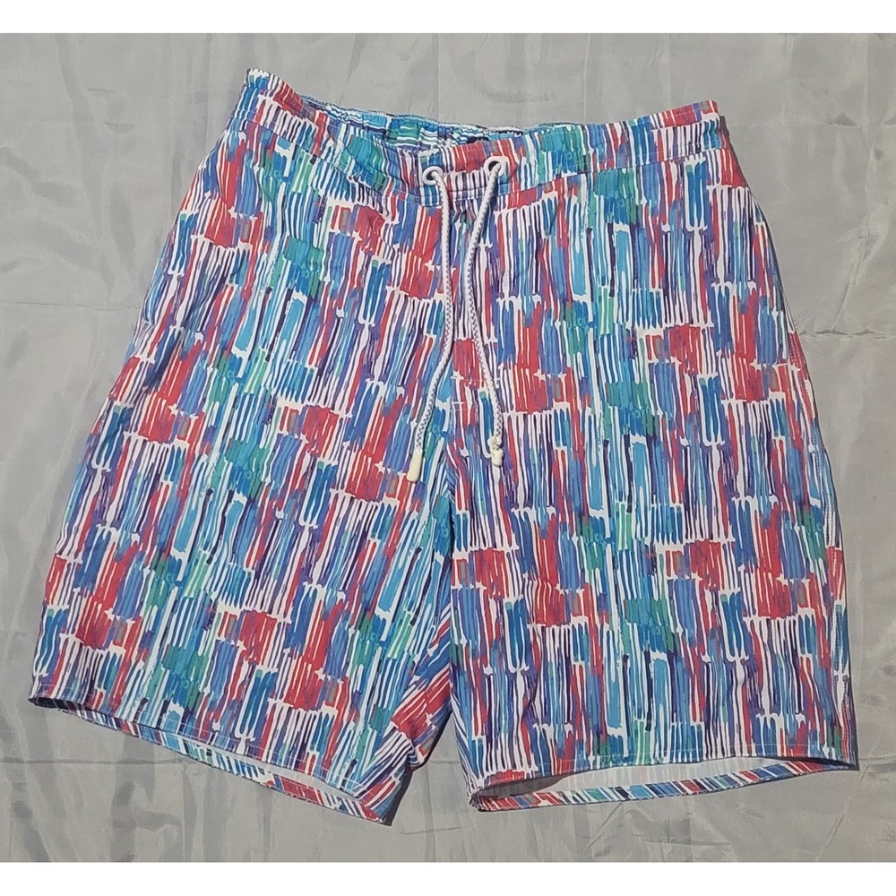 Johnnie O Swim Trunks Men's‎ Large Color Burst Multicolor Drawstring Mesh Lined
